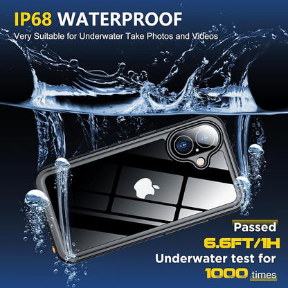SPIDERCASE for iPhone 16 Case Waterproof, Built-in Lens & Screen Protector, Full Heavy Duty Protection, 12FT Military Shockproof, Dustproof, Anti-Scratched Phone Case,Black