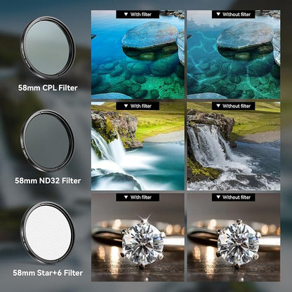 APEXEL 58mm Phone Filter Kit with Cell Phone Clip (7 Pcs: CPL/ND32/Star/4-Color Graduated Filters) Compatible with iPhone 17 16 15 14 Pro Max 13 12 11 & Canon Nikon Sony Cameras, with Cold Shoe Mount