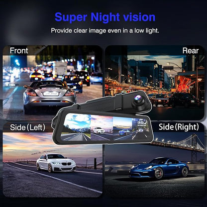 360 Degree View 4 Channel Mirror Dash Cam Detached Camera for Cars，Dash Cam Front and Rear Side(Left,Right),12'' Rear View Mirror Camera1080Px4,WiFi,Night Vision,GPS,Parking Monitor,Free 128GB Card