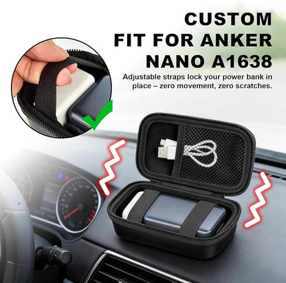 ANKHOH Power Bank Case Compatible with Anker Nano Portable Charger | 45W 10000mAh, Travel Storage Bag,with Carabiner Clip, Mesh Pocket & 2 Elastic Straps, Scratch-Resistant, Splash-Resistant