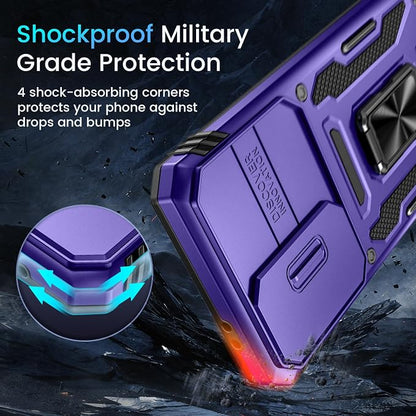 Caka for Samsung Galaxy S25 FE Case [HD Screen Protector] [Full Camera Lens Cover] [360°Rotated Kickstand Ring] [Heavy Duty Protection] Hard Rugged Protective Phone Cover for S25 FE - Purple