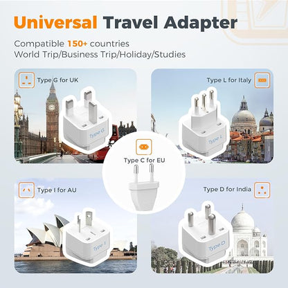 TESSAN Compact 220V to 110V Voltage Converter US to Europe | Universal Travel Adapter, 2 AC Outlets and 2 USB (1 USB-C), 200W Small Power Converter, EU/UK/AU/IT/India Plugs, For Travel