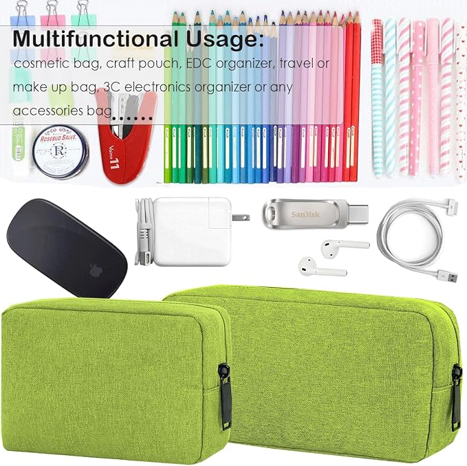 CAAORDKSO Electronics Accessories Organizer Pouch Bag, Electronic Organizer Travel Case Cord Storage Bag for Laptop Mouse Charger, Cable, Power Bank, Hard Drive, Various Accessories (Small+Big, Green)
