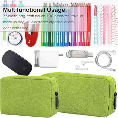 CAAORDKSO Electronics Accessories Organizer Pouch Bag, Electronic Organizer Travel Case Cord Storage Bag for Laptop Mouse Charger, Cable, Power Bank, Hard Drive, Various Accessories (Small+Big, Green)