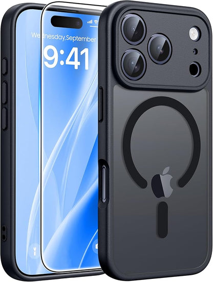 FNTCASE for iPhone 17 Pro Max Case: [Compatible with Magsafe] Translucent Matte Cases with [Full Camera Protection] [Screen Protector] Military Grade Shockproof Protective Phone Cover - Black