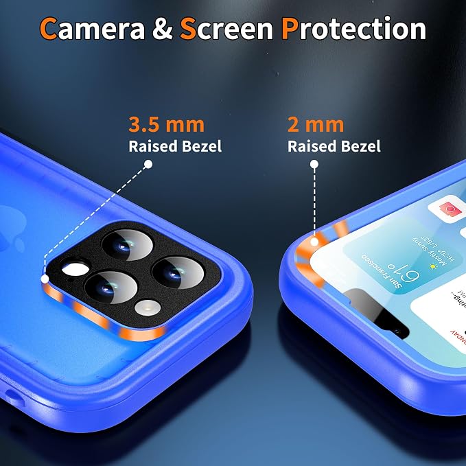 Cozycase for iPhone 15 Pro Waterproof Shockproof Dustproof Case - Heavy Duty/360 Full Body/Military Grade/Protective/Rugged 【8FT Drop Proof】 Built in Screen/Camera Protector with Lanyard Blue