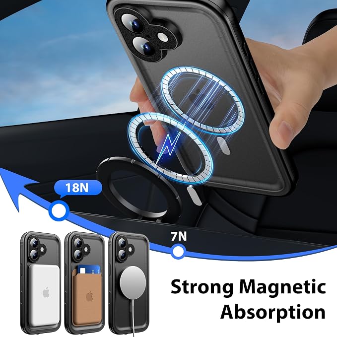 SPORTLINK for iPhone 17 Waterproof Phone Case - Built in Screen Protector/Shockproof Compatible with MagSafe/MilitaryRugged/Dropproof/Dustproof/Heavy Duty, Full Body for iPhone 17 6.3 inch Black