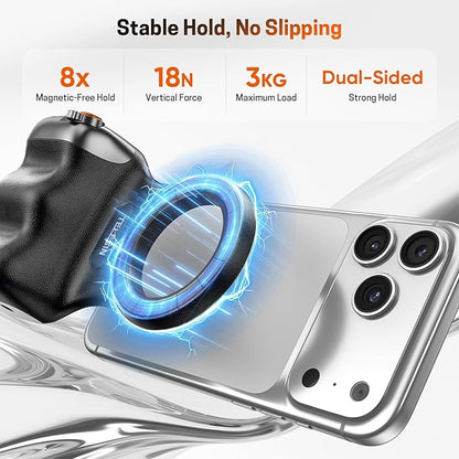 Magnetic Phone Camera Grip, Smartphone Holder Selfie Handle Snap with Wireless USB Remote Control & 1/4” Screw Mount, Camera Stabilizer for iPhone & Android Cellphone Selfie Vlog Video Live