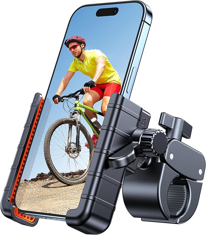 Coolpow Bike Phone Holder for Bike【Camera Friendly】 Ultra Stable Motorcycle Phone Mount【1s Lock】 Bike Cell Phone Holder Clamp for iPhone 17 Pro Max 16 15 14, All 4.7-7" Smartphones