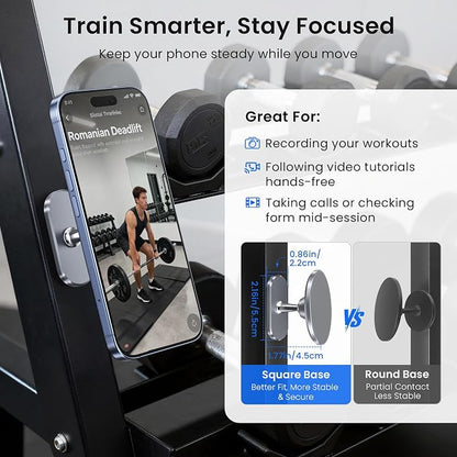 Itramax Gym Magnetic Phone Holder for MagSafe,360° Adjustable Alloy Cell Phone Stand Holder,Dual Magnet Portable Gym Workout Mount with Magnetic Ring for iPhone 17 16 15 14 13 12&Smartphones,Men/Women