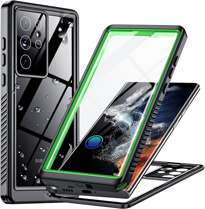 Temdan for Samsung Galaxy S22 Ultra Case,Waterproof Built-in Lens & Screen Protector[Full Body Shockproof][12 FT Military Drop Proof][Dustproof][IP68 Underwater] Case for S22 Ultra 5G 6.8”-Green