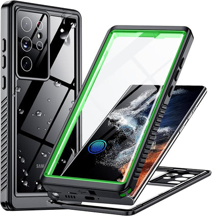 Temdan for Samsung Galaxy S22 Ultra Case,Waterproof Built-in Lens & Screen Protector[Full Body Shockproof][12 FT Military Drop Proof][Dustproof][IP68 Underwater] Case for S22 Ultra 5G 6.8”-Green