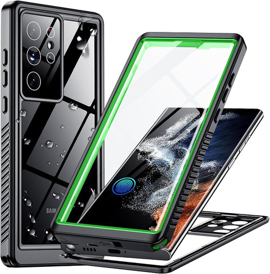 Temdan for Samsung Galaxy S22 Ultra Case,Waterproof Built-in Lens & Screen Protector[Full Body Shockproof][12 FT Military Drop Proof][Dustproof][IP68 Underwater] Case for S22 Ultra 5G 6.8”-Green