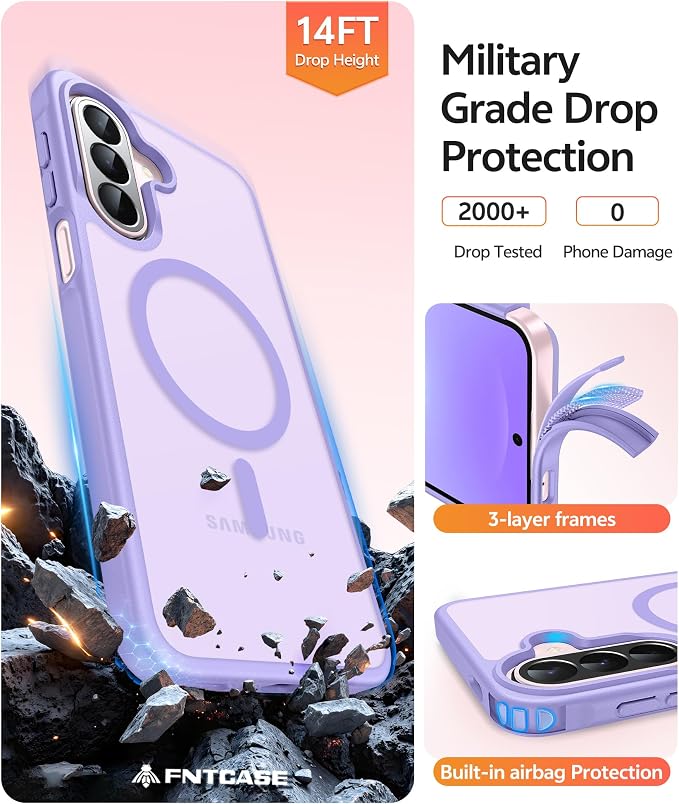 FNTCASE for Galaxy A27 5G Phone Case, Fit for Magsafe, Screen Protector | Translucent Matte, 14FT Military Grade Drop Protection, Slim Shockproof Protective, for Samsung A 27 4G Cover, Light Purple