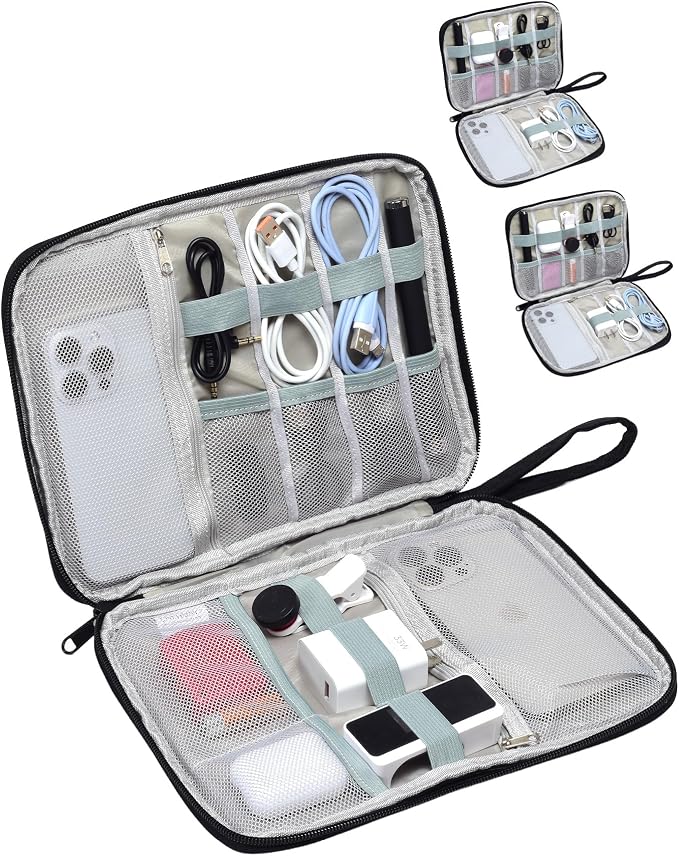 Travel Cable Organizer Pouch Electronic Accessories Carry Case | 3 Pack Electronics Travel Organizer Tech Storage Bag for Cords, Chargers, Power Bank, SD Card, Phone, Earphone Black