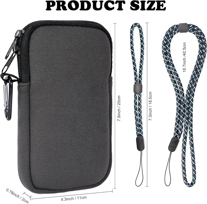 Pwsap Phone Sock, Universal Shock & Impact Resistant Neoprene Pouch with Carabiner and Lanyard Strap Sleeve Case for Hiking & Travelling Phone Bag Fits Phones up to 7 Inches, Gray, L