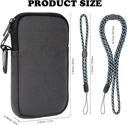 Pwsap Phone Sock, Universal Shock & Impact Resistant Neoprene Pouch with Carabiner and Lanyard Strap Sleeve Case for Hiking & Travelling Phone Bag Fits Phones up to 7 Inches, Gray, L