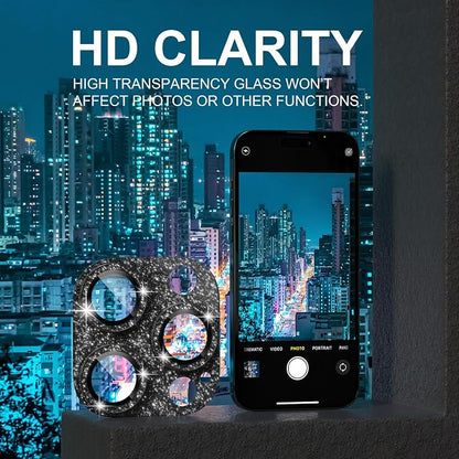 Choiche for iPhone 14 Pro/iPhone 14 Pro Max Camera Lens Protector, Bling Camera Cover with 9H Tempered Glass Lens Screen Protector Metal Ring Decoration Accessories (Glitter-Black)