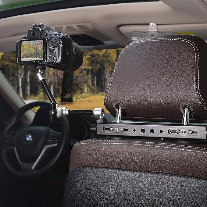 Heavy Duty DSLR Mirrorless Camera Action Camcorder Phone Car Headrest Mount Driver Cab Video Recording Holder w/Magic Arm Expansion Kit for GoPro Canon Nikon Sony iPhone Vlogging Rig
