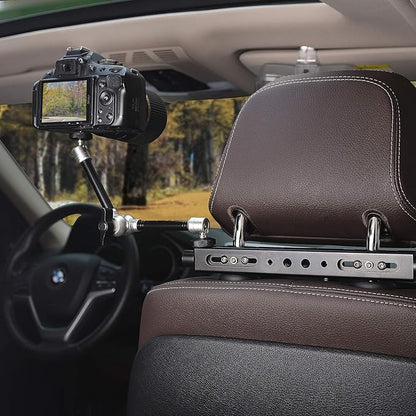 Heavy Duty DSLR Mirrorless Camera Action Camcorder Phone Car Headrest Mount Driver Cab Video Recording Holder w/Magic Arm Expansion Kit for GoPro Canon Nikon Sony iPhone Vlogging Rig