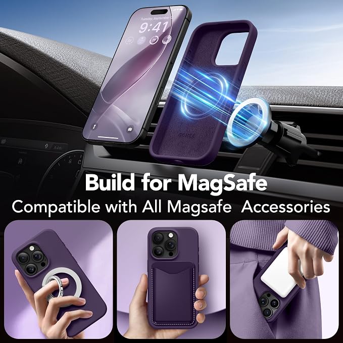 GONEZ Magnetic for iPhone 16 Pro Max Case, Compatible with MagSafe, Liquid Silicone Case, with Screen Protector + Camera Protector, Full Body Protective Shockproof Phone Cover 6.9", Deep Purple