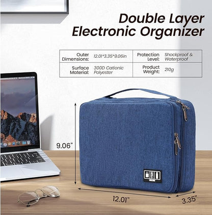 Large Electronic Organizer Travel Case, Double Layer Tech Pouch with Adjustable Dividers, Cable Organizer Bag for Charger, Power Bank, Hard Drive, Camera Gear and Travel Accessories