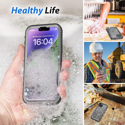 SPORTLINK for iPhone 14 Plus Case Waterproof - Buit in Screen Protector [Compatible with MagSafe][IP68 Underwater][6.6FT Military Dropproof][Dustproof] Full Body Shockproof Phone Case 6.7" Black