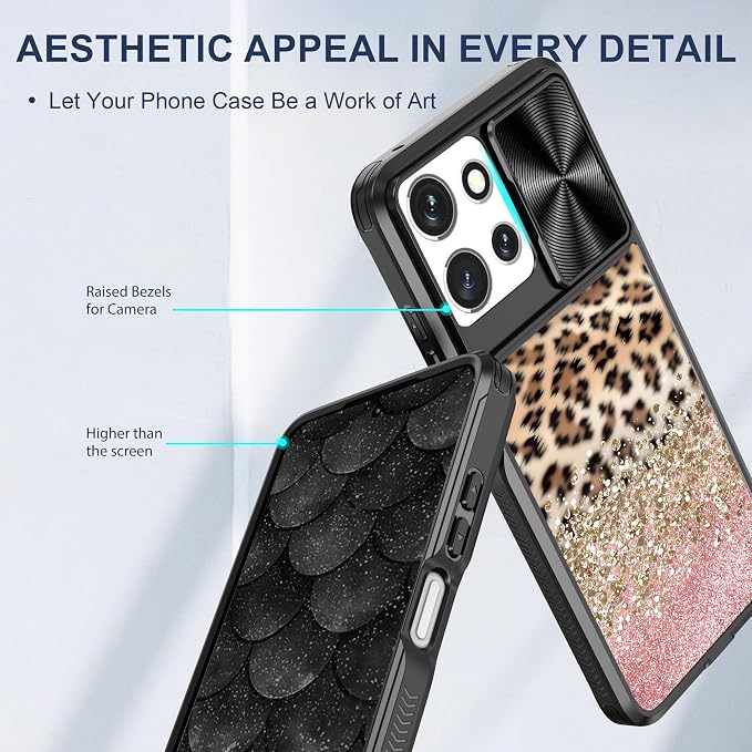 for Motorola Moto G 5G 2025 Case with Leopard Print, Metal Slide Camera Cover, Screen Protector, Anti-Peeping Privacy Safeguard, Camera Lens Protector Phone Case for Moto G 5G 2025