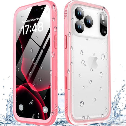 SPORTLINK for iPhone 17 Pro Waterproof Case - Built in Screen Protector Rugged/Dustproof/Full Body Shockproof/Dropproof/IP68 Underwater for iPhone 17 Pro Case 6.3 inch Pink/Frosted Clear