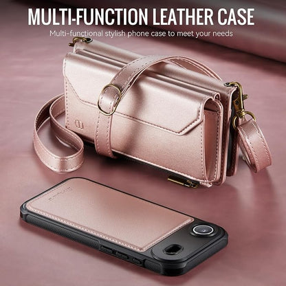 Strapurs for iPhone Air Detachable Wallet Case Compatible with Magsafe for Women, RFID Blocking 9-Card Holder Zipper Strap Lanyard PU Leather Magnetic Phone Case for iPhone 17 Air 6.5", Rose Gold