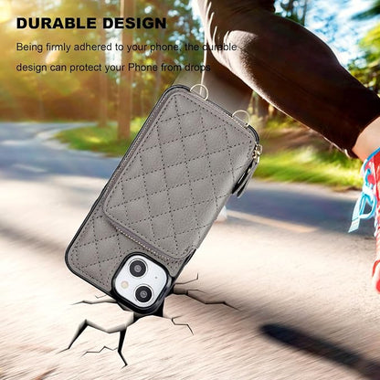 Bocasal Crossbody Wallet Case for iPhone 14, RFID Blocking PU Leather Zipper Handbag Purse Flip Cover, Kickstand Folio Case with Card Slots Holder Wrist Strap Lanyard 5G 6.1 Inch (Grey)