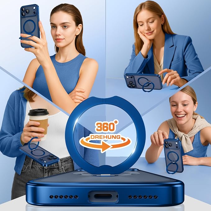 GolbinBox for iPhone 17 Pro Max Case with 360° Spin Magnetic Stand,[Compatible with Magsafe] [Military Protection][Built-in Ring Holder] Camera Control Phone Case for 17 Pro Max,Deep Blue/Clear