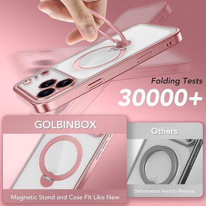 GolbinBox for iPhone 17 Pro Max Case with 360° Spin Magnetic Stand,[Compatible with Magsafe] [Military Protection][Built-in Ring Holder] Camera Control Phone Case for 17 Pro Max,Pink/Clear