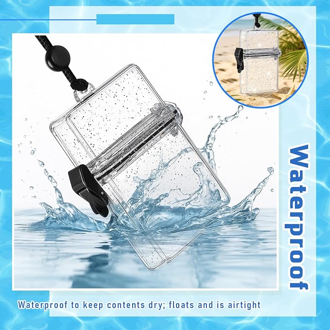 Outus 3 Pcs Waterproof ID Badge Holder Case with Waterproof Buckle Floating Sports Case Locker with Adjustable Hanging Rope Plastic Card Dry Box(Clear,4.72 x 3.74 x 1.46 in,Classic)