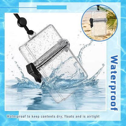 Outus 3 Pcs Waterproof ID Badge Holder Case with Waterproof Buckle Floating Sports Case Locker with Adjustable Hanging Rope Plastic Card Dry Box(Clear,4.72 x 3.74 x 1.46 in,Classic)