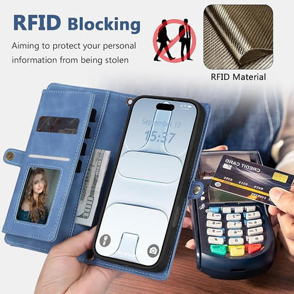 Wallet Case for iPhone Air with Card Holder/Crossbody Wallet/Strap,[RFID Blocking][Magnetic] PU Leather Phone Case for iPhone Air,6.5 in,Dream Sky Blue