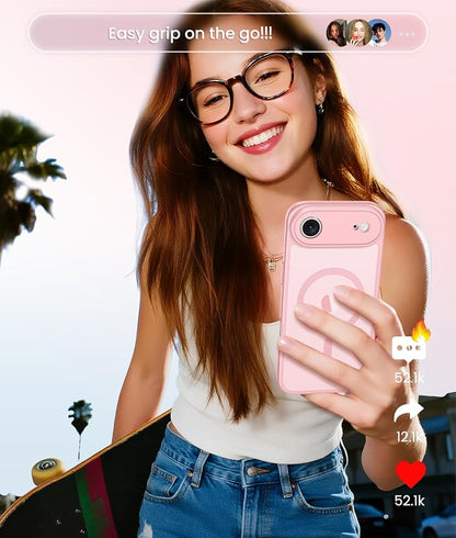 FNTCASE for iPhone Air Case: [Compatible with Magsafe] Translucent Matte Cases with [Full Camera Protection] [Screen Protector] Military Grade Shockproof Protective Phone Cover - Light Pink