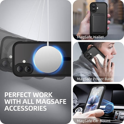 BERFY for iPhone 17 Case, Compatible with MagSafe, Built-in Glass Screen Protector, Camera Protection, Shockproof Full Body Phone case 6.3", Clear Black