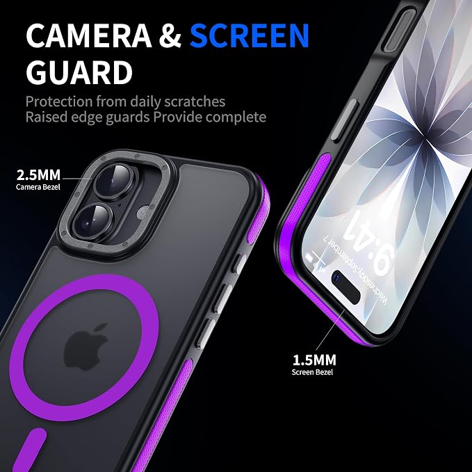 Strong Magnetic for iPhone 17 case [10Ft Military-Grade Protection] Compatible with fit MagSafe Shockproof Slim Thin Cover case for iPhone 17 6.3 inch, Purple Bumper