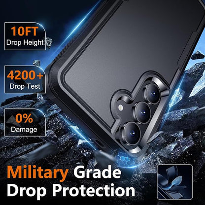 SPIDERCASE Designed for Samsung Galaxy S25 FE Case,[10 FT Military Grade Drop Protection],2 Pack [Tempered Glass Screen Protector+Camera Lens Protector] Heavy Duty Shockproof Case,Black