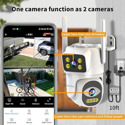 Cameras for Home Security with Dual Lens, 2.4G/5G Outdoor Security Camera, WiFi Camera for Home Security, Color Night Vision, 2-Way Audio, Auto Tracking, 24/7 Continuous Recording