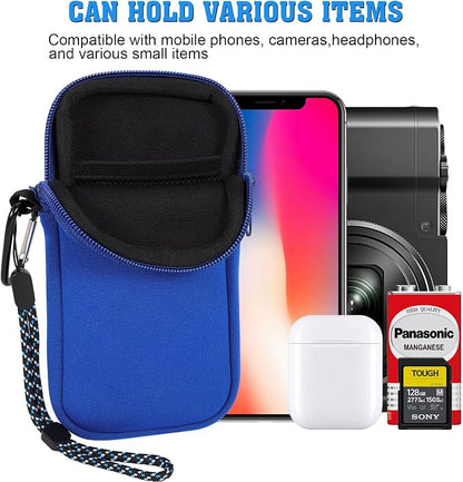 Pwsap Phone Sock, Universal Shock & Impact Resistant Neoprene Pouch with Carabiner and Lanyard Strap Sleeve Case for Hiking & Travelling Phone Bag Fits Phones up to 7 Inches, Light Blue, M