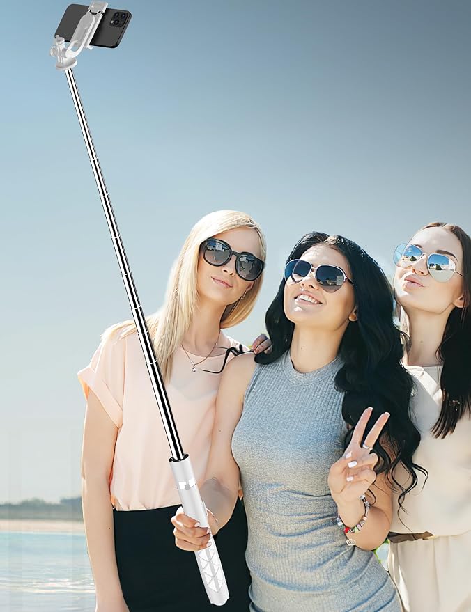 71" Cell Phone Selfie Stick Tripod, Smartphone Tripod Stand with Remote, Extendable Travel Phone Selfie Stick Compatible with iPhone 17/16/15/14/13 Pro Max Gopro Android DJI (White)