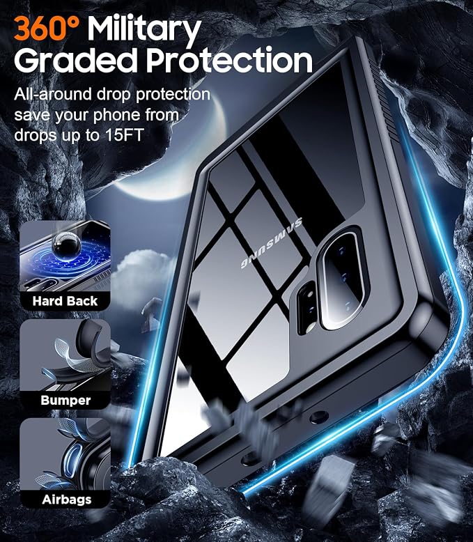 Temdan for Samsung Galaxy Note 10 Plus Case Waterproof, [Military-Grade Drop Protection] [IP68 Underwater] Full Body Heavy Duty Rugged Shock-Proof Case for Note 10 Plus 6.8''-Black