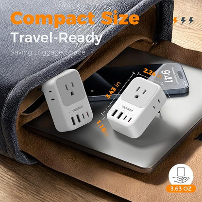 TESSAN European Travel Plug Adapter 2 Pack, PD 20W Adapter for Europe Plug with 4 AC Outlets 4 USB (2 USB C), Type C Adaptor for US to Europe, Italy, Spain, France, Portugal, Greece, Iceland, Germany