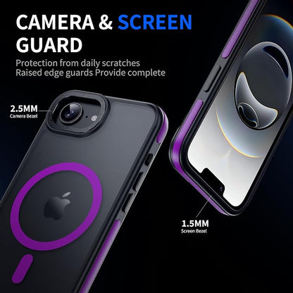 Strong Magnetic for iPhone 16E Case [5X Military-Grade Protection for iPhone 16E Phone case] Compatible with fit MagSafe Shockproof Translucent Slim Thin Case for iPhone 16E-6.1", Purple Bumper