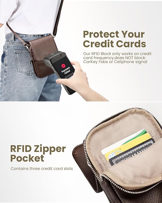 befen Genuine Leather Small Crossbody Bags for Women, Cell Phone Cross body Purse Bag with RFID Blocking Card Slots