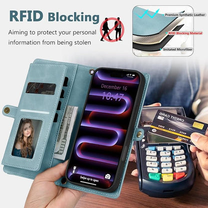 Wallet Case for iPhone 16 Pro Max with Card Holder/Crossbody Wallet/Strap| RFID Blocking | Magnetic | Kickstand | Detachable | PU Leather Phone Case for iPhone 16 Pro Max,6.9 in,Blue