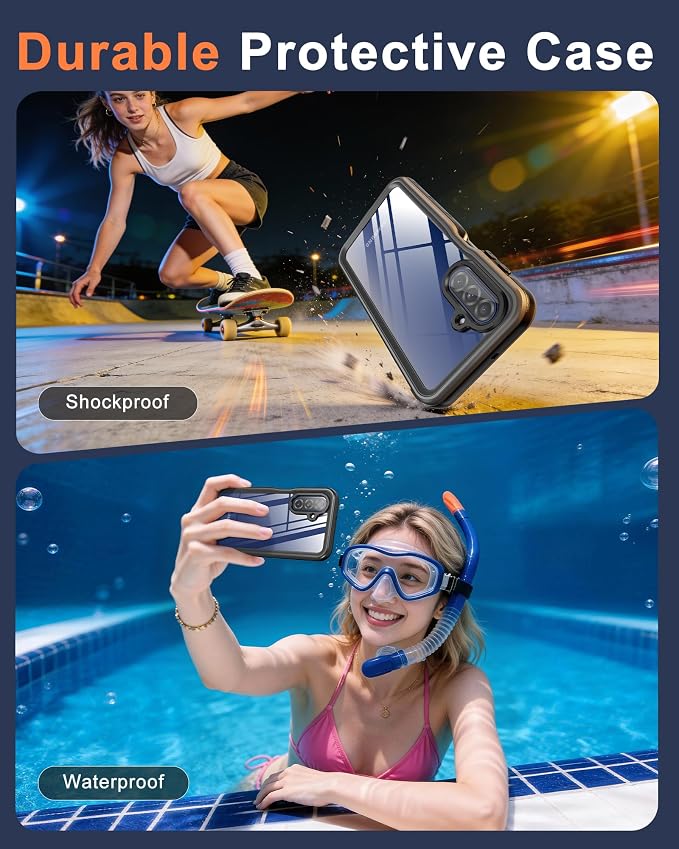 Beasyjoy for Samsung Galaxy A17 5G Case Waterproof, Built-in Screen Protector IP68 Waterproof Dustproof,Full Body Rugged Cover Military Grade Shockproof Protective for Samsung A17 5G 6.7", Black/Clear
