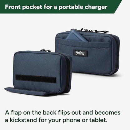 Halfday Sidekick Tech Organizer Kit: Flip-Out Kickstand for Phone/Tablet, Zip-Flat Pouch with Power Mesh & Elastic for Cable & Charger (Splash-Resistant Travel Electronics Accessories Case), Marine
